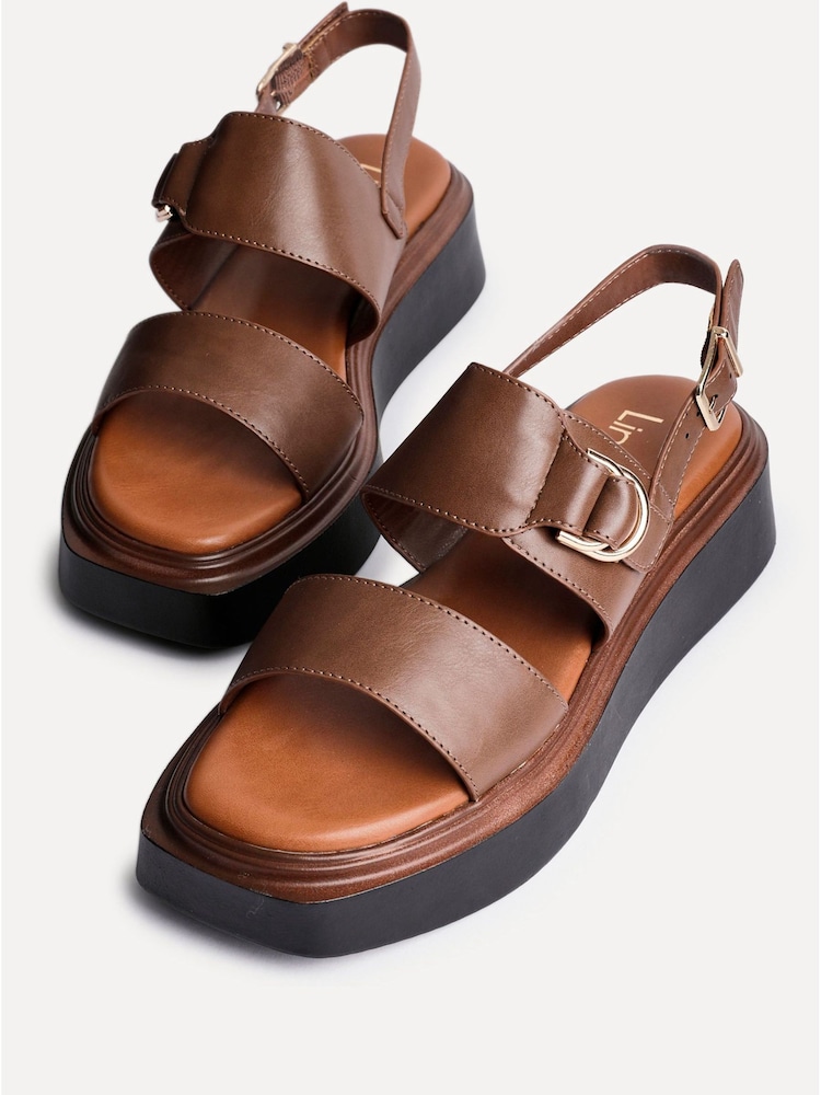 Linzi Brown Rox Double Strap Flatform Sandals With Buckle Detail - Image 1 of 5
