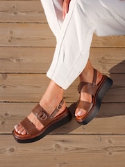 Linzi Brown Rox Double Strap Flatform Sandals With Buckle Detail - Image 5 of 5