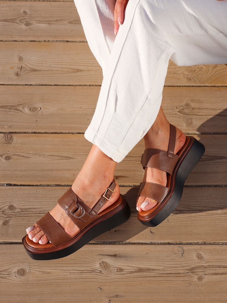 Linzi Brown Rox Double Strap Flatform Sandals With Buckle Detail - Image 5 of 5