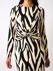 Ro&Zo Black Mono Abstract Print Jersey Twist Detail Dress - Image 3 of 4