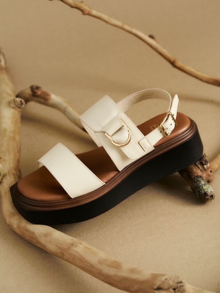 Linzi Cream Rox Double Strap Flatform Sandals With Buckle Detail - Image 1 of 6 Linzi Cream Rox Double Strap Flatform Sandals With Buckle Detail - Image 1 of 6