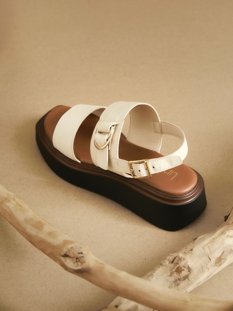 Linzi Cream Rox Double Strap Flatform Sandals With Buckle Detail - Image 6 of 6
