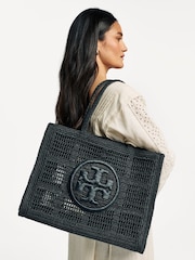 Tory Burch Black Large Ella Hand Crocheted Tote Bag - Image 2 of 6