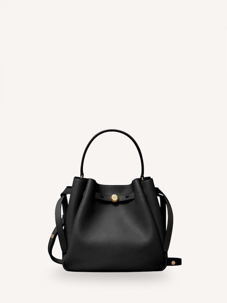 Tory Burch Black Romy Pebbled Bucket Bag - Image 1 of 6