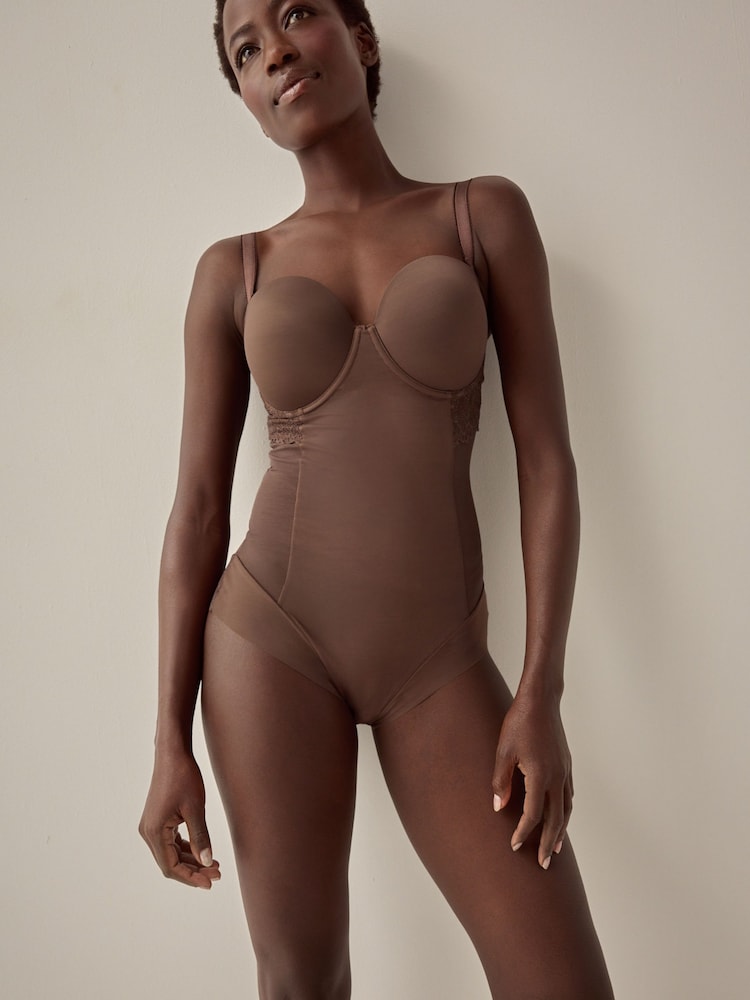 Chocolate Nude DD+ Firm Tummy Control Lightly Padded Lace Body - Image 2 of 6