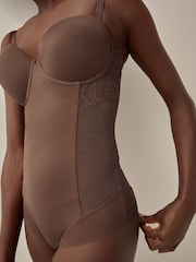 Chocolate Nude DD+ Firm Tummy Control Lightly Padded Lace Body - Image 4 of 6