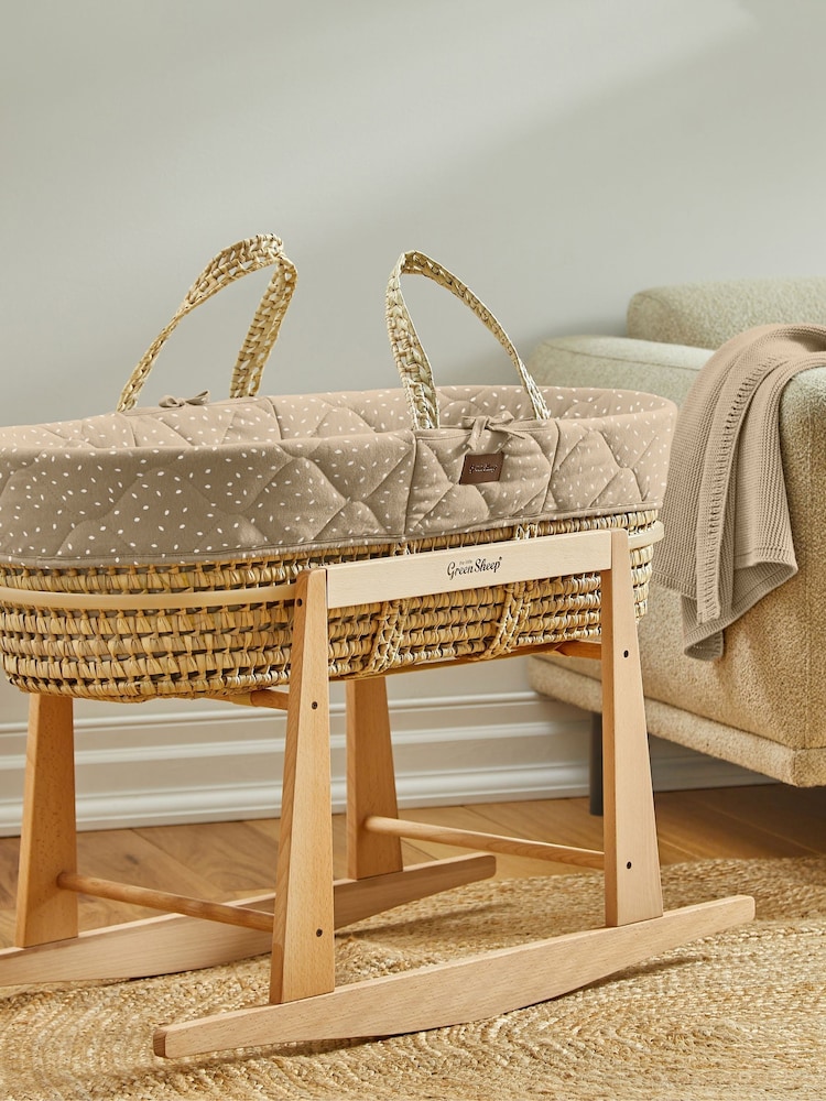 The Little Green Sheep Truffle Rice Natural Quilted Moses Basket And Mattress - Image 2 of 5