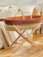 The Little Green Sheep Terracotta Knitted Moses Basket & Mattress - Image 1 of 5