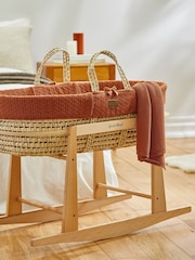 The Little Green Sheep Terracotta Knitted Moses Basket & Mattress - Image 2 of 5