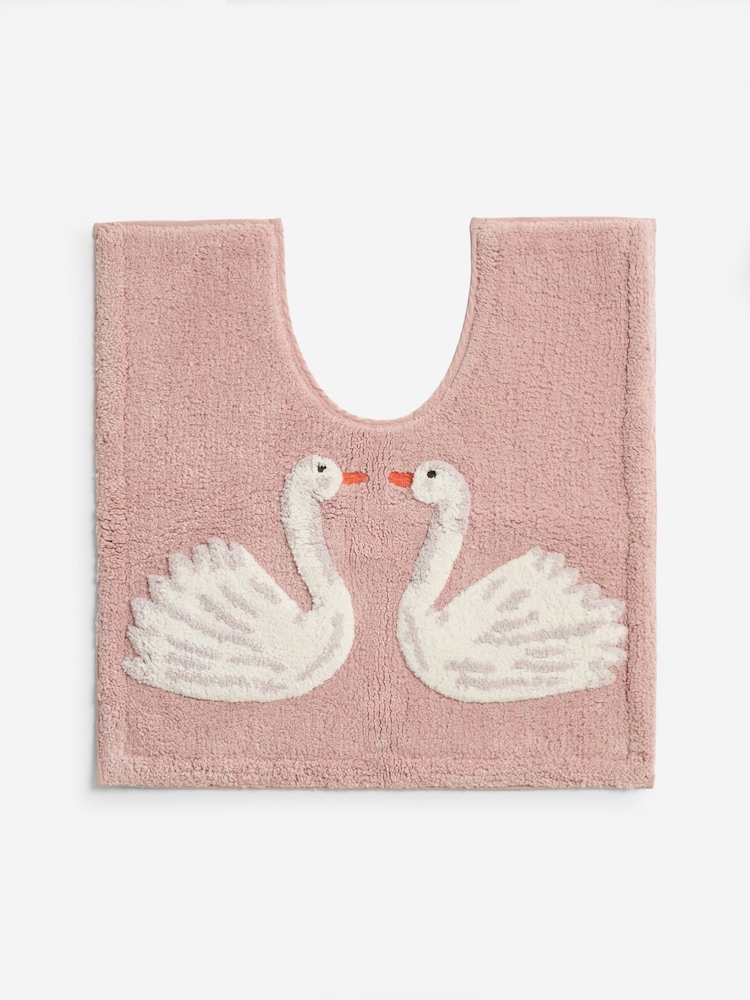 Pink Swan Print 100% Cotton Pedestal Mat - Image 1 of 1