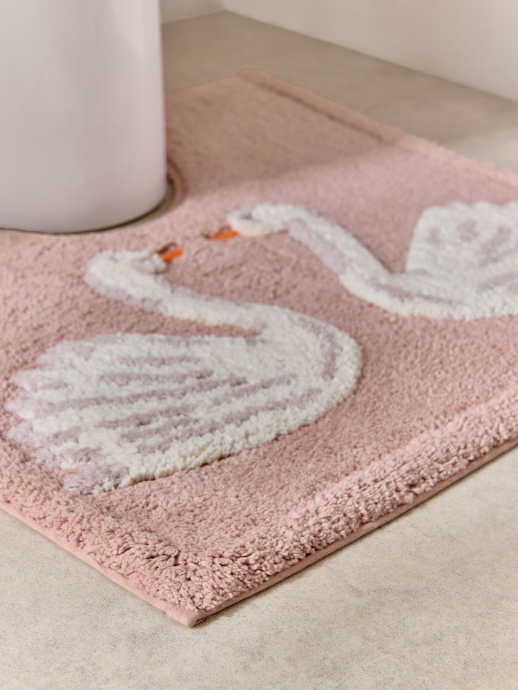 Pink Swan Print 100% Cotton Pedestal Mat - Image 2 of 3