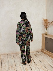 Chelsea Peers Black 100% Organic Cotton Wild Nights Print Long Pyjamas Set - Image 2 of 5
