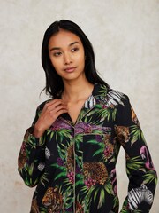 Chelsea Peers Black 100% Organic Cotton Wild Nights Print Long Pyjamas Set - Image 3 of 5
