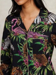 Chelsea Peers Black 100% Organic Cotton Wild Nights Print Long Pyjamas Set - Image 4 of 5