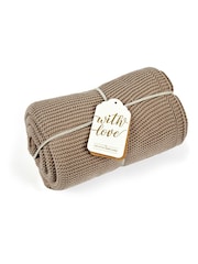 The Little Green Sheep Truffle Baby 100% Cotton Organic Knitted Cellular Blanket - Image 1 of 2