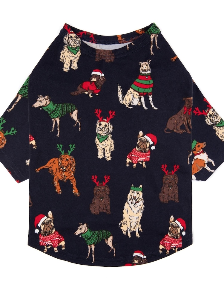 Chelsea Peers Blue Pet 12 Dogs of Christmas Print Pyjama T-Shirt - Image 2 of 4