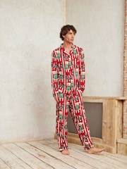 Chelsea Peers Red Christmas Dog & Wreath Print Long Pyjamas Set - Image 1 of 5