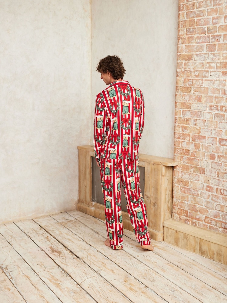 Chelsea Peers Red Christmas Dog & Wreath Print Long Pyjamas Set - Image 2 of 5