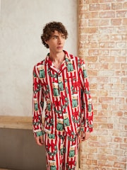 Chelsea Peers Red Christmas Dog & Wreath Print Long Pyjamas Set - Image 3 of 5