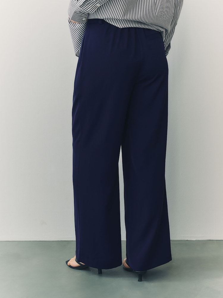 Navy Elastic Back Wide Leg Trousers - Image 3 of 9