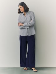 Navy Elastic Back Wide Leg Trousers - Image 4 of 9