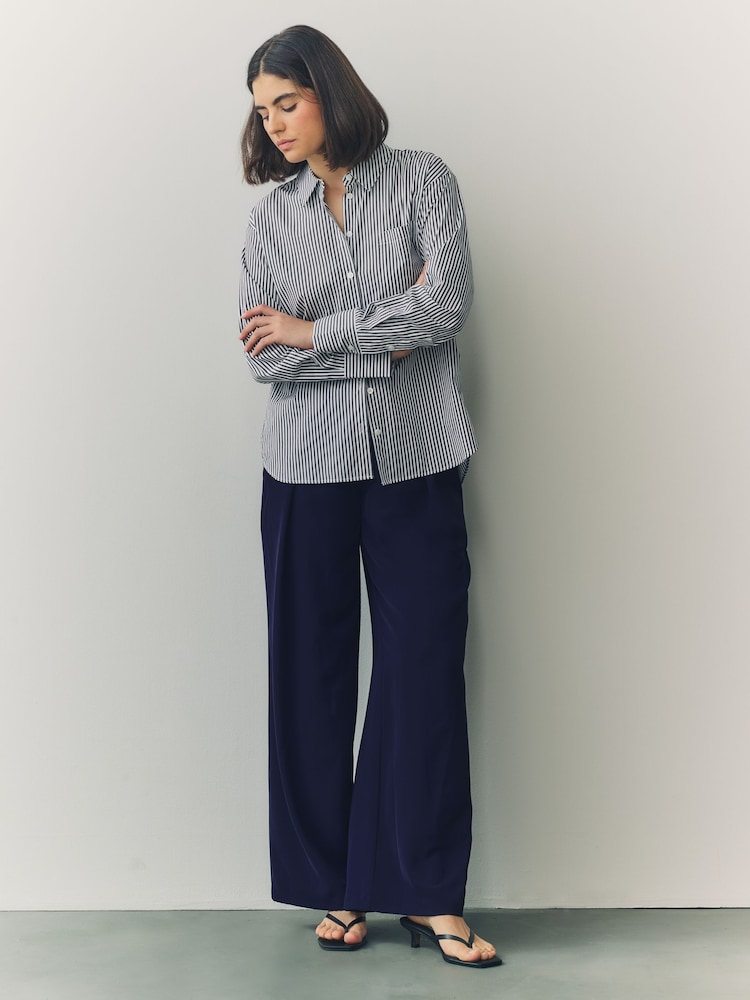 Navy Elastic Back Wide Leg Trousers - Image 4 of 9