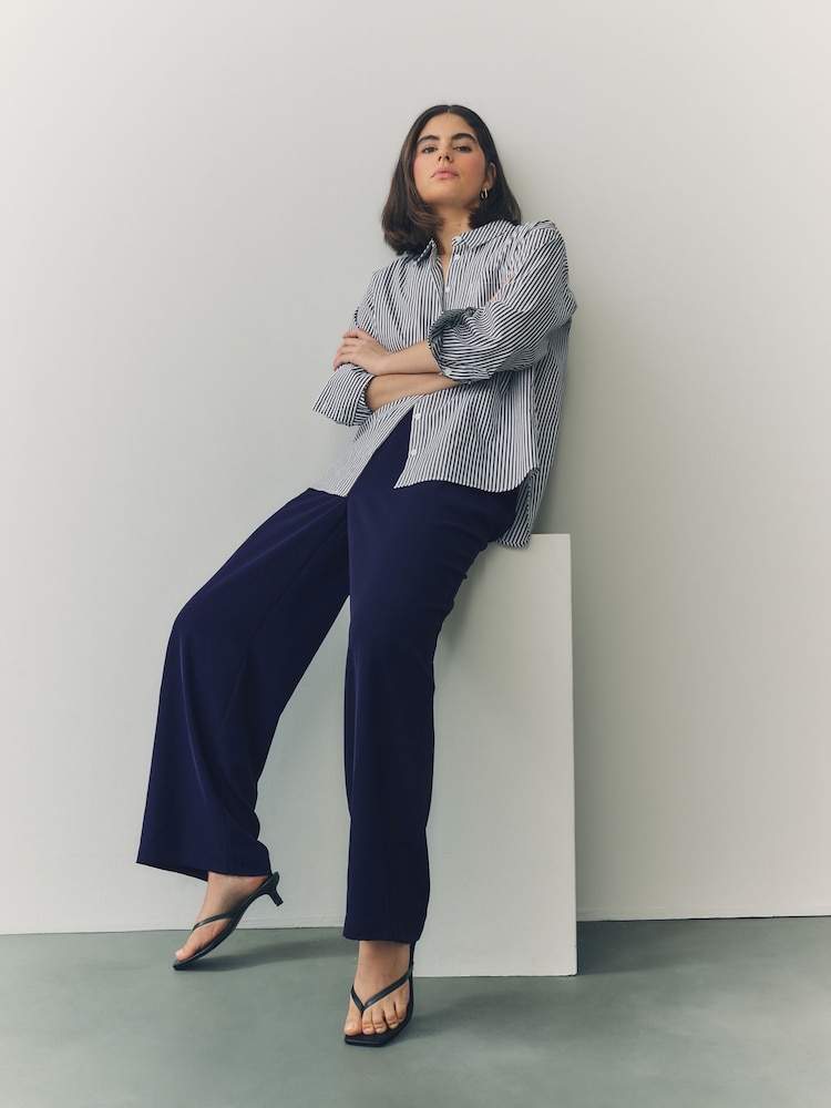 Navy Elastic Back Wide Leg Trousers - Image 5 of 9