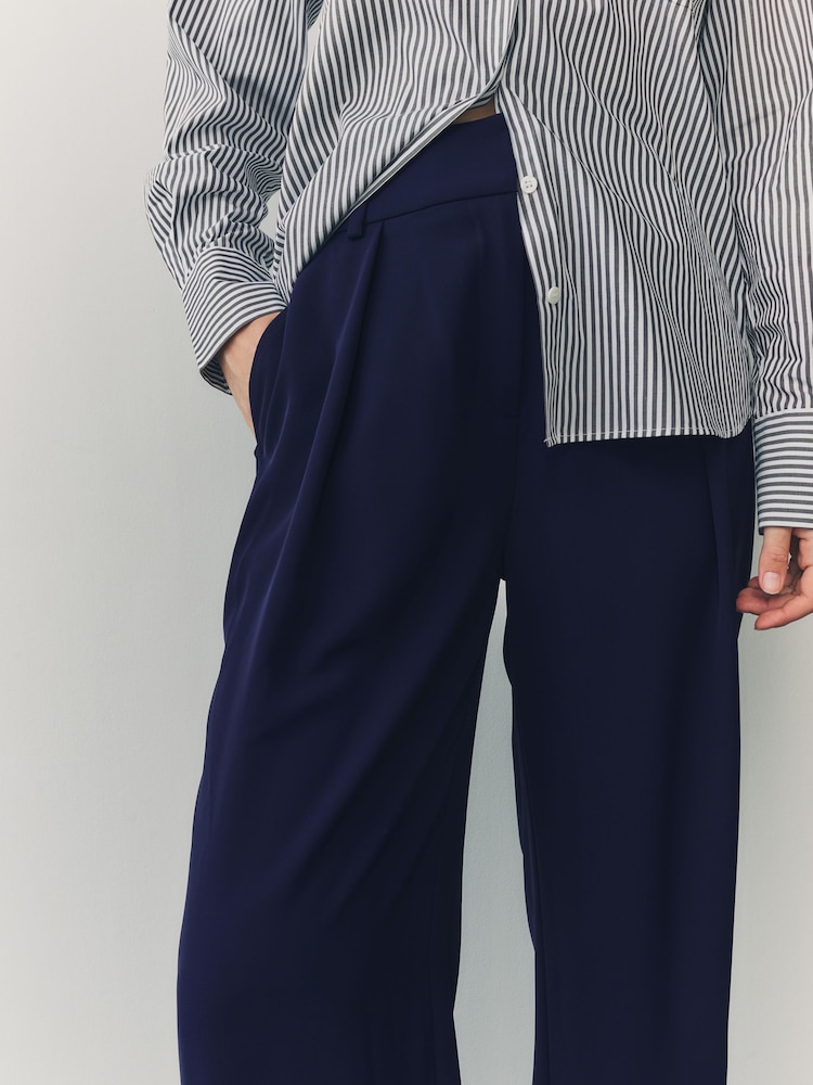 Navy Elastic Back Wide Leg Trousers - Image 6 of 9