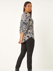 Roman Natural Abstract Print Zip Top - Image 2 of 5