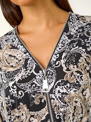 Roman Natural Abstract Print Zip Top - Image 5 of 5