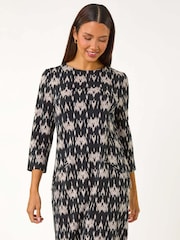 Roman Grey Abstract Zip Trim Shift Dress - Image 1 of 6