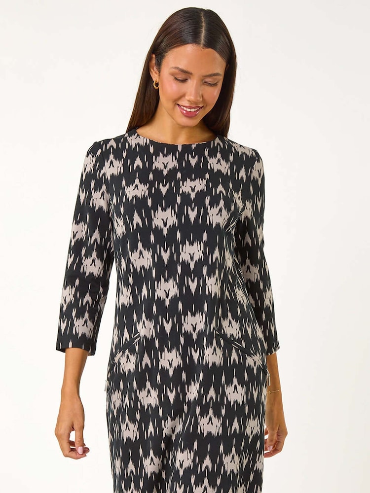 Roman Grey Abstract Zip Trim Shift Dress - Image 1 of 6