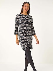 Roman Grey Abstract Zip Trim Shift Dress - Image 3 of 6