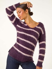 Roman Purple Stripe Fluffy Knit Jumper - Image 1 of 5