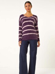 Roman Purple Stripe Fluffy Knit Jumper - Image 2 of 5