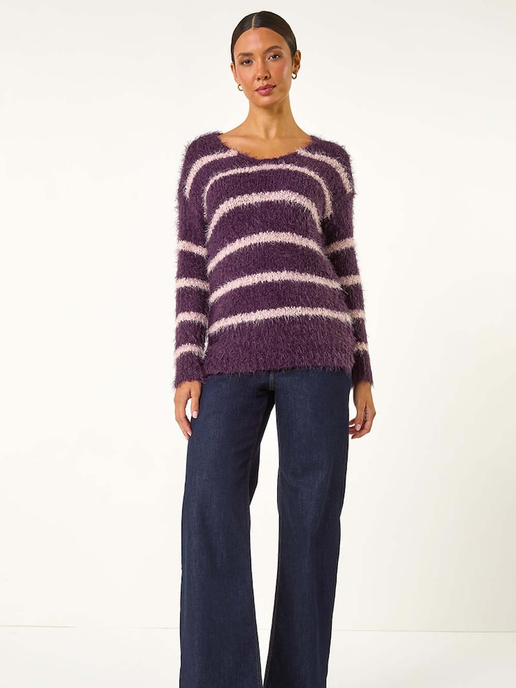 Roman Purple Stripe Fluffy Knit Jumper - Image 2 of 5