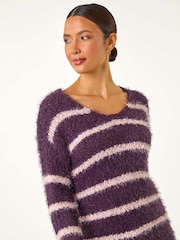 Roman Purple Stripe Fluffy Knit Jumper - Image 4 of 5