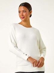 Roman White Fluffy Batwing Blouson Jumper - Image 4 of 5