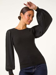 Roman Black Chiffon Sleeve Knit Jumper - Image 1 of 5