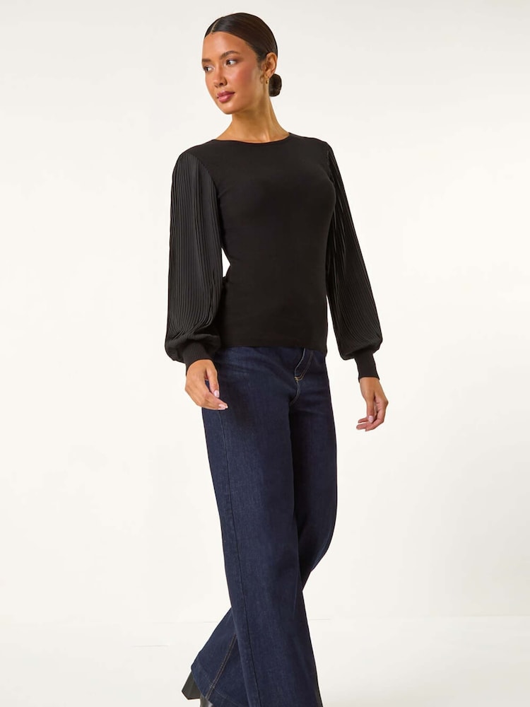 Roman Black Chiffon Sleeve Knit Jumper - Image 2 of 5 Roman Black Chiffon Sleeve Knit Jumper - Image 2 of 5
