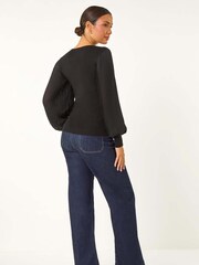 Roman Black Chiffon Sleeve Knit Jumper - Image 3 of 5