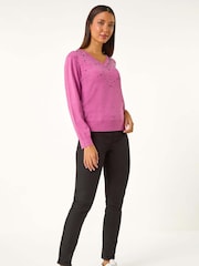 Roman Purple V-Neck Sparkle Hotfix Knit Jumper - Image 3 of 5