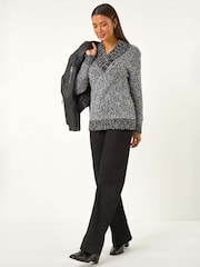 Roman Grey Textured Overlap Jumper - Image 1 of 5