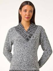 Roman Grey Textured Overlap Jumper - Image 2 of 5