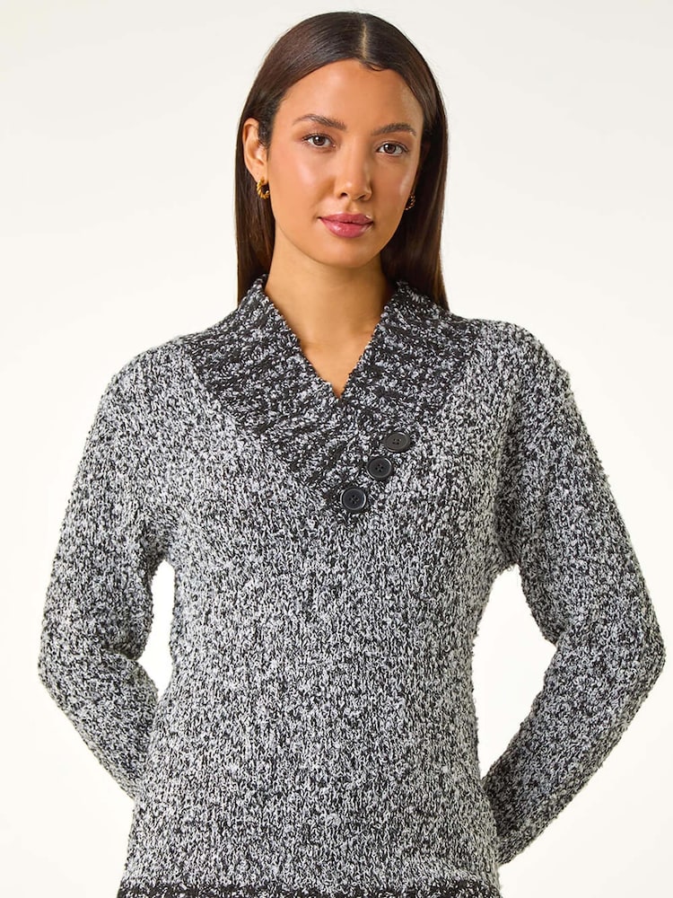 Roman Grey Textured Overlap Jumper - Image 2 of 5