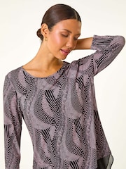 Roman Pink Printed Chiffon Hem Top - Image 1 of 5
