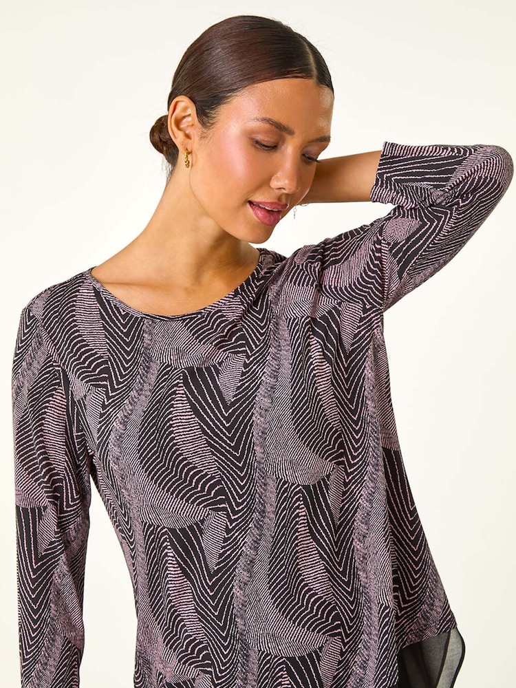 Roman Pink Printed Chiffon Hem Top - Image 1 of 5