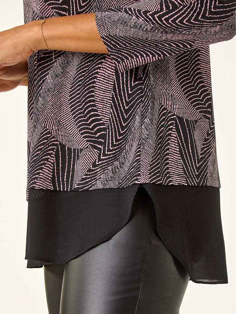 Roman Pink Printed Chiffon Hem Top - Image 2 of 5