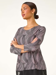 Roman Pink Printed Chiffon Hem Top - Image 3 of 5