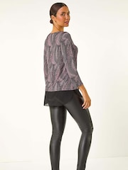 Roman Pink Printed Chiffon Hem Top - Image 4 of 5